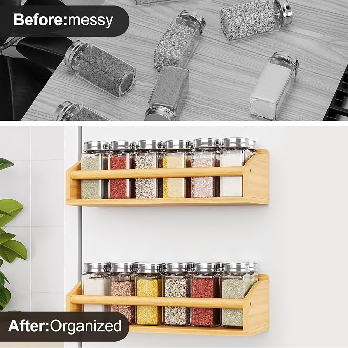 Mystozer 2 Pack Magnetic Spick Rack for Refrigerator, Fridge Organizer Shelf Kitchen Appliances Kitchen Essentials Kitchen Organization Kitchen Storage Kitchen Essentials(Bamboo Wood) - Image 4