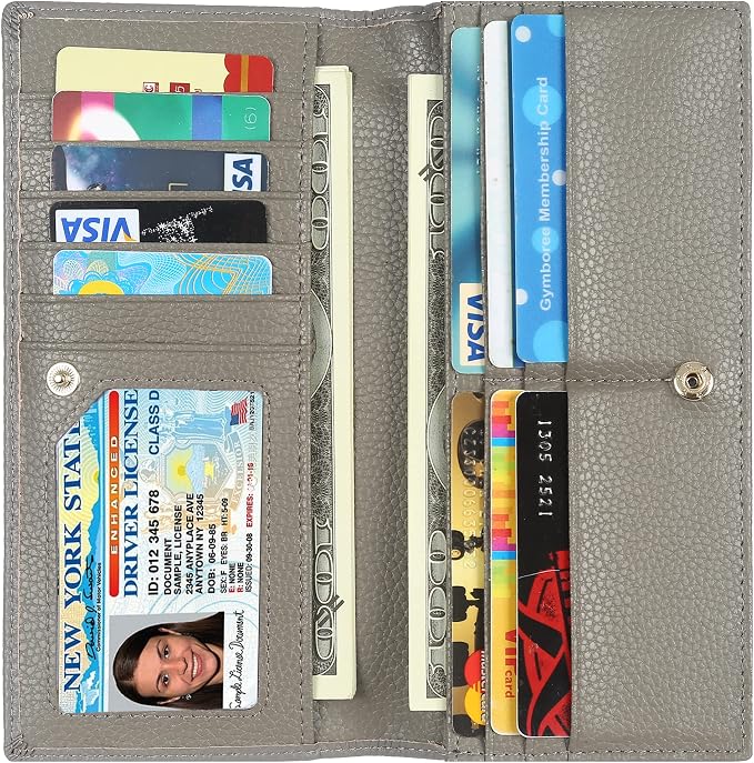 Ultra Slim Thin Leather Women Wallet RFID Blocking Credit Card Holder Bifold Long Ladies Billfold by Lavemi