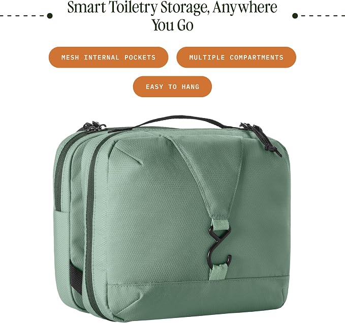 Eagle Creek Pack-It Trifold Toiletry Kit, Willow Green | Dopp Kit Toiletry Organizer with Padded Interior, Durable Hanging Hook and Large Compartments, Water-Resistant and Washable - Image 2