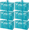 TICONN 6 Pack Extra Large Moving Bags Heavy Duty with Zippers & Carrying Handles, Durable Storage Bags Moving Boxes for Closet Organizers and Storage (6 Pack, Aqua) by TICONN