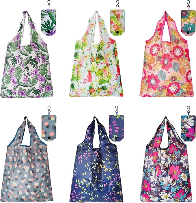 HIQU and HIST 6 Pcs Reusable Shopping Bags, Foldable Grocery Bags in Pocket, Eco-friendly Travel Recycle Shopping Bags,Waterproof and Machine Washable, for Daily Shopping Supplies load by HIQU+and+HIST