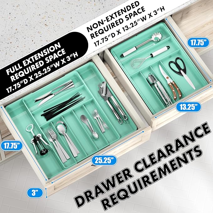 Simple Houseware Expandable Kitchen Drawer Flatware Organizer, Turquoise | Expandable & Adjustable Cutlery Drawer Organizer - Large Utensil and Flatware Tray for Kitchen Drawers - Image 3