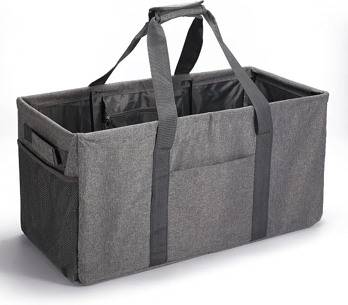 Joyfol Day Extra Large Utility Tote Bag, Reusable Grocery Bags Foldable,Upgraded Metal Frame, With Sturdy Handles Reinforced Bottom Heavy Duty Oxford Fabric Moving Shopping Bags, Gray by JoyfolDay