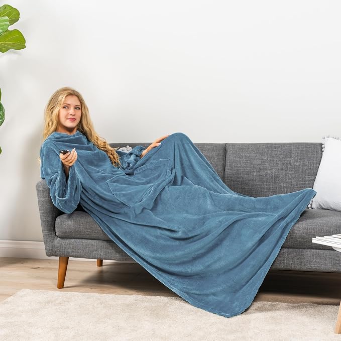 PAVILIA Blanket with Sleeves for Adult Women Men, Soft Warm Wearable Blanket Fleece Wrap Throw, Robe Blanket Gift - Image 8