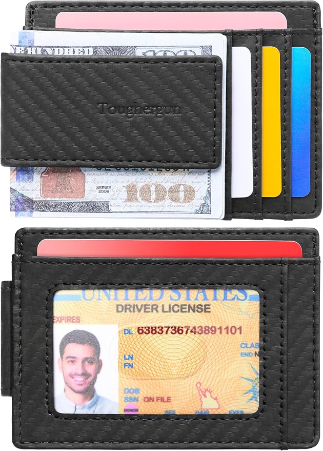Toughergun Slim Wallet for Men RFID Blocking Money Clip, Minimalist Front Pocket Credit Card Holder, Magnetic Thin Mens Wallets with ID Window - Image 2