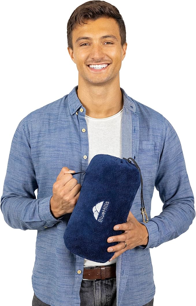 BlueHills Premium Soft Rolled Travel Blanket Pillow Airplane - Navy Blue | Travel Accessories, Lightweight Plush, Full Body Coverage, Compact Carry Case, Warm Travel Cover/Gift, 70 X 48 Long Blanket - Image 8