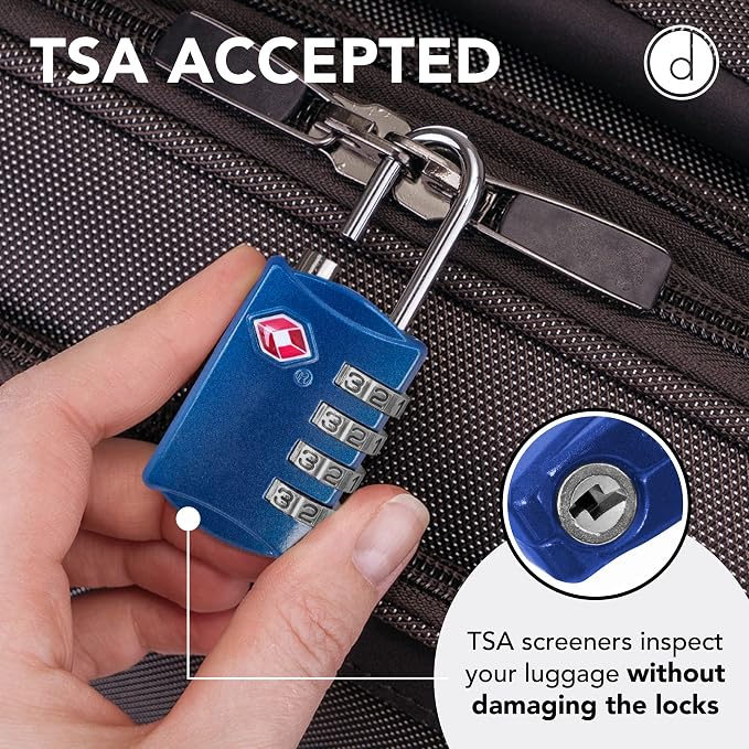 TSA Luggage Locks 2 Pack – 4-Digit Steel – Blue | Keyless padlock for backpacks, travel suitcases, toolbox, filing cabinets, baggage & gym locker - Image 4