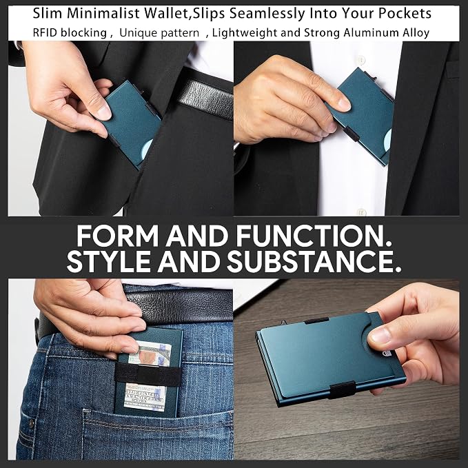 Slim Card Holder Wallet for Men, Minimalist RFID Blocking Pop Up Wallet, Smart Metal Business Card Case Holds 12 Cards, Money Clip, Front Pocket Wallet, Gifts for Men - Image 5