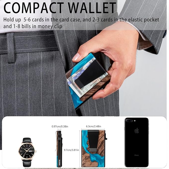 Slim Card Holder Wallet for Men, Minimalist RFID Blocking Pop Up Wallet, Smart Metal Business Card Case Holds 12 Cards, Money Clip, Front Pocket Wallet, Gifts for Men - Image 5