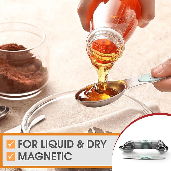 Spring Chef Stainless Steel 8 Magnetic Measuring Spoons for Kitchen, Mint | Dual Sided Metal Teaspoon & Tablespoon Measuring Spoons with Leveler for Dry & Liquid Ingredients, Nesting, Dishwasher Safe - Image 7