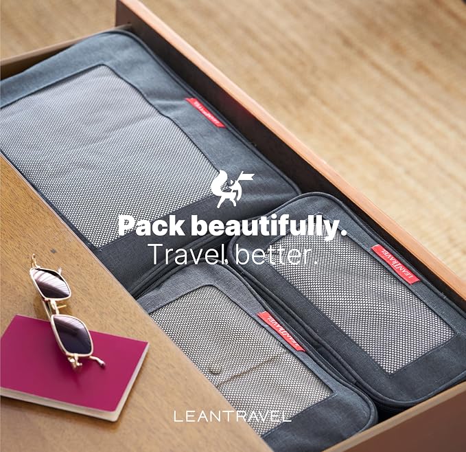 LeanTravel Premium Compression Packing Cubes for Travel - Suitcase Organizer Bags with Double Zipper & Breathable Mesh Panel - Space Saving Carry On Luggage Essentials (6-Pack, Grey, Black, Brown) - Image 7