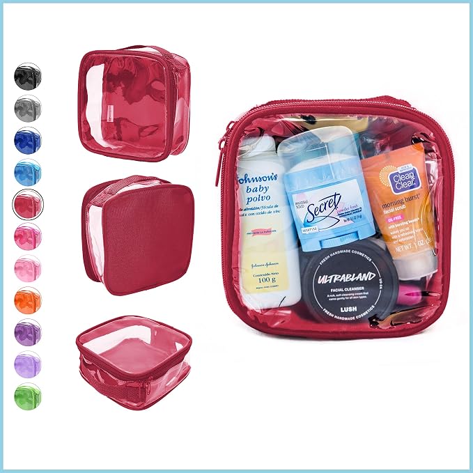 Clear TSA Approved 3-1-1 Travel Toiletry Bag for Carry On/Quart Size Transparent Liquids Pouch for Airport Security/Reusable See Through Vinyl & PVC Plastic Organizer Men Women (Burgundy) - Image 2