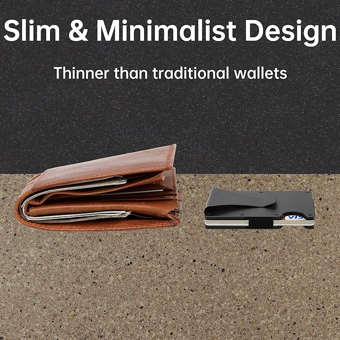 Slim Wallet for Men,RFID Blocking Minimalist Metal Wallet, Money Clip/Cash Holder, Front Pocket Aluminum Credit Card Holder, Ideal Gift for Men,Matte Black - Image 3