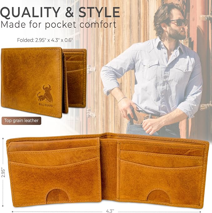 BULL GUARD Expedition Series Bifold Leather Wallet for Men RFID Blocking, Top Grain Cowhide, Flip-Up ID Window, Compact & Durable Everyday Carry Wallet for Travel, Work & Outdoors, Ready to Gift - Image 5