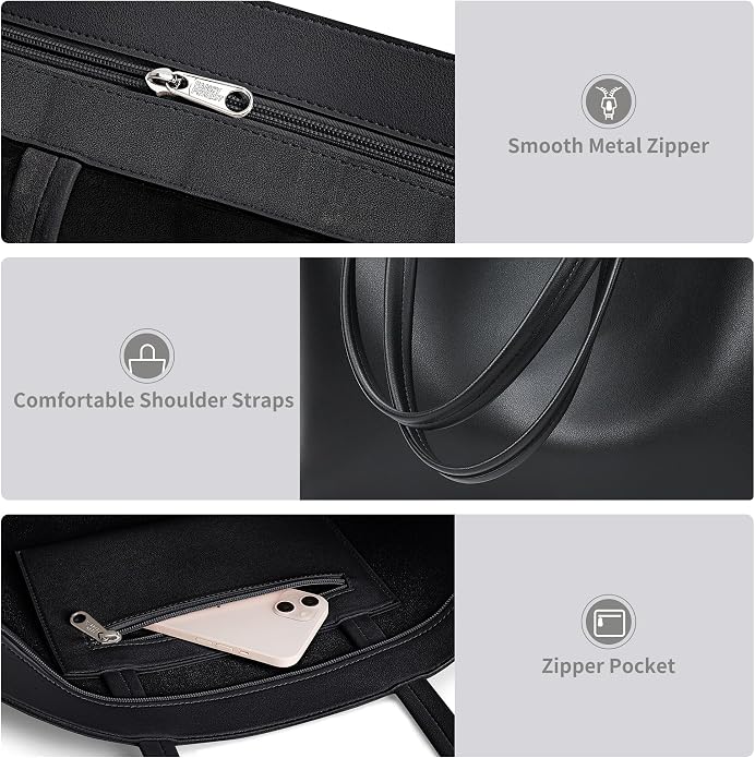 KALIDI Tote Bag Zipper Shoulder Bag Vegan Leather Purses Satchel for Women | Large Casual Handbag for Work Commuting Dating College Everyday - Image 4
