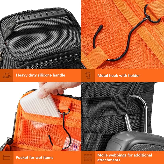 Tactical Hanging Toiletry Bag for Men, Travel Dopp Kit Organizer | Water Resistant 1680D Fabric with MOLLE Webbing, Hanging Hook & 4 Compartments for Shaving, Grooming, Gym & Camping Gear - Image 4
