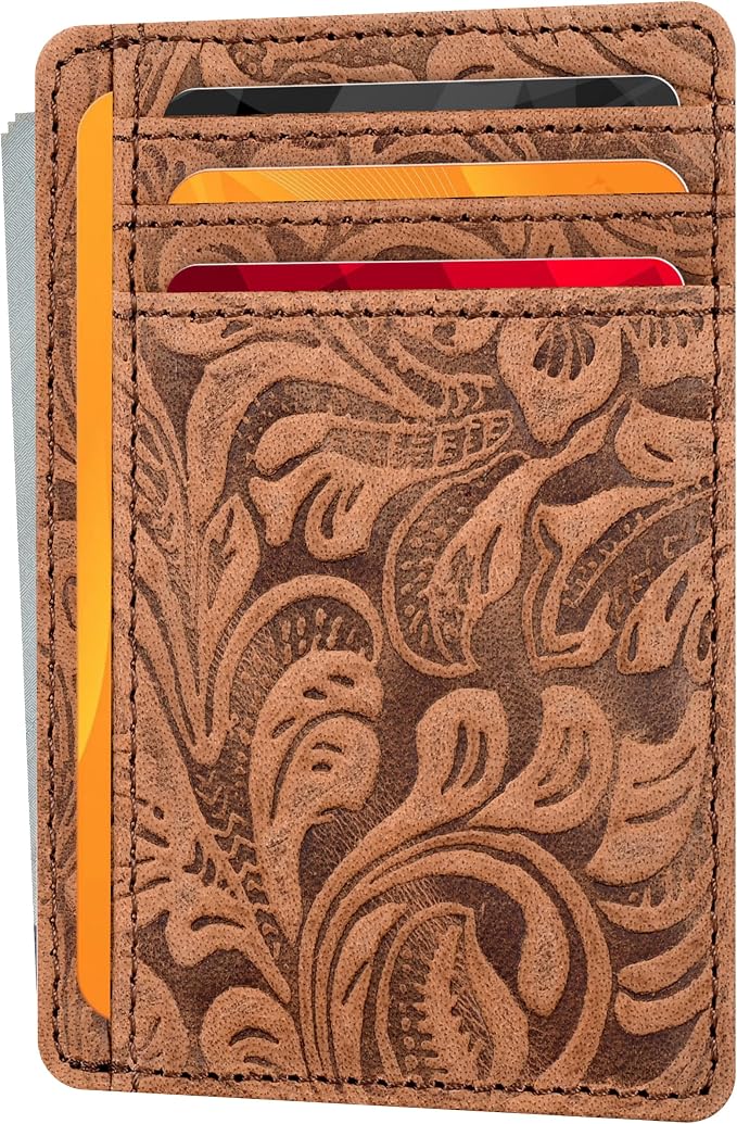 Leather Slim RFID Blocking Front Pocket Minimalist Wallet, Cognac by OakLeathers