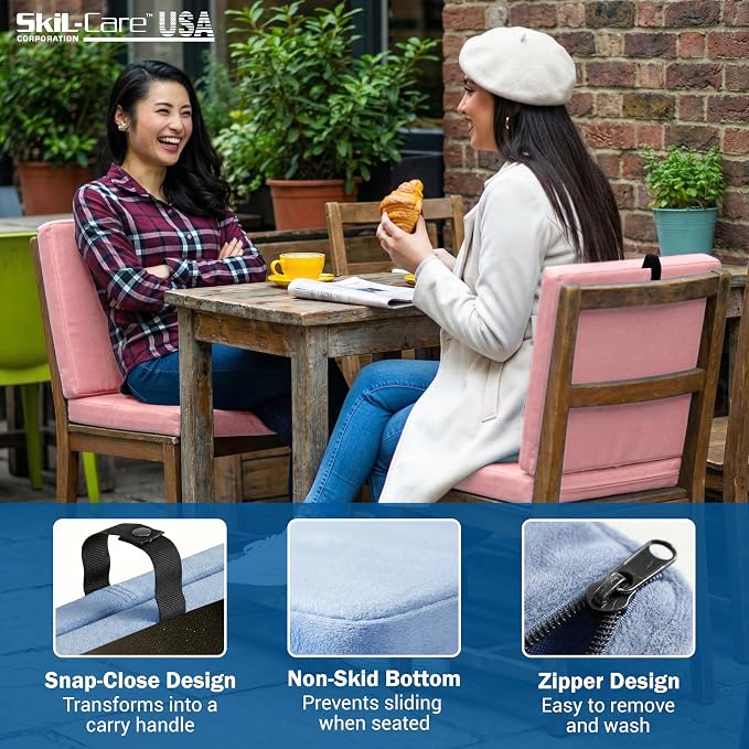 Skil-Care Seat Buddy Cushion, Foldable, 16"x16", Blue Cozy Cloth, 914350 | 1.5" Foam Padding, Non-Slip Bottom, Snap-Close Fold, Built-In Handle, Removable Zippered Cover, Machine Washable, Travel Use - Image 4