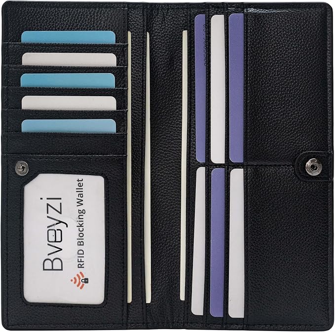 Bveyzi Ultra Slim Thin Leather RFID Blocking Credit Card Holder Bifold Clutch Wallets for Women by Bveyzi