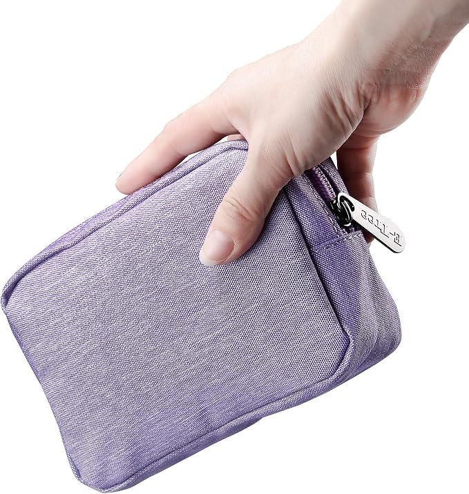 E-Tree Small Makeup Bag, Cosmetic Toiletry Skin Care Make up Little Items Pouch for Purse, Zipper Mini Tech Charger Cable Electronic Organizer Case, Travel Accessories for Women Men Teen, Purple by E-Tree