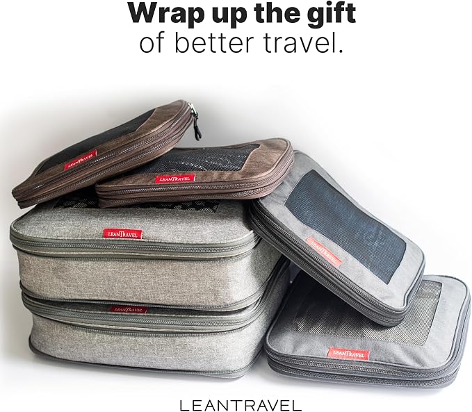 LeanTravel Premium Compression Packing Cubes for Travel - Suitcase Organizer Bags with Double Zipper & Breathable Mesh Panel - Space Saving Carry On Luggage Essentials (6-Pack, Grey, Black, Brown) - Image 8