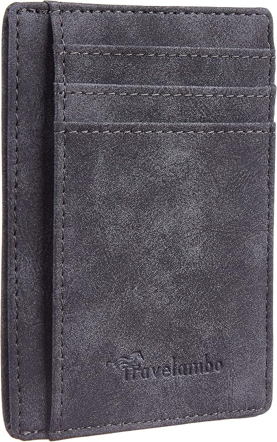 Travelambo Slim Wallet Front Pocket Minimalist Leather RFID Blocking Medium Size by Travelambo