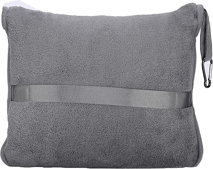 BlueHills Premium Soft Travel Blanket Pillow Value Pack Set of 2 - Airplane Flight Blanket Throw in Soft Bag with Luggage Belt Compact Pack Large Blanket for Travel Grey and Black Color - Image 3