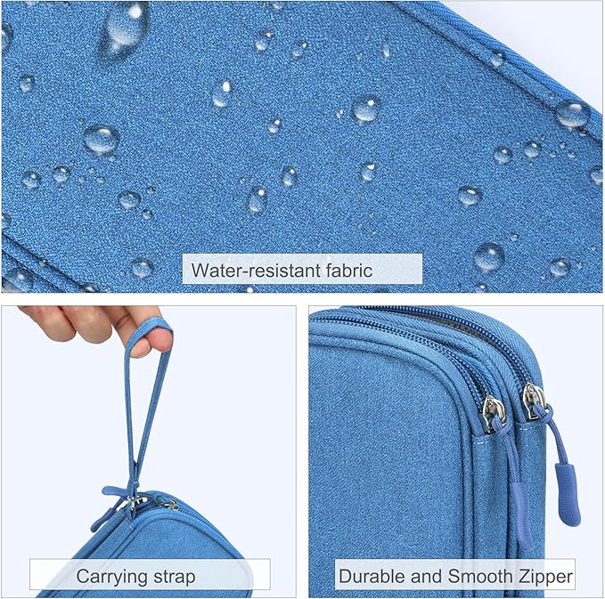 FYY Electronic Organizer, Travel Tech Pouch Bag, Cable Organizer Cyan | Wrist Strap, Waterproof, Double Layers Portable Electronics Travel Carrying Case for Cord, Charger, Daily Business Trips Use - Image 4