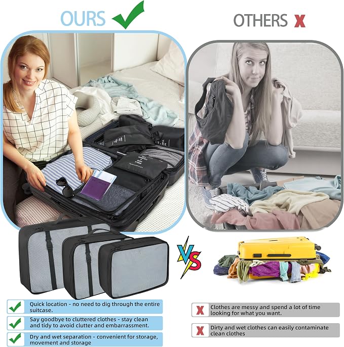 10 Pcs Set Packing Cubes - Travel Packing Organizers, Expandable Suitcase Organizer, Luggage Organizer Bags - Image 5