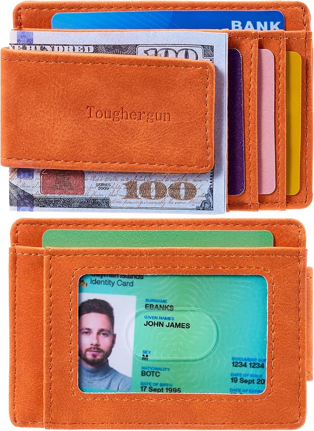 Toughergun Slim Wallet for Men RFID Blocking Money Clip, Minimalist Front Pocket Credit Card Holder, Magnetic Thin Mens Wallets with ID Window - Image 2