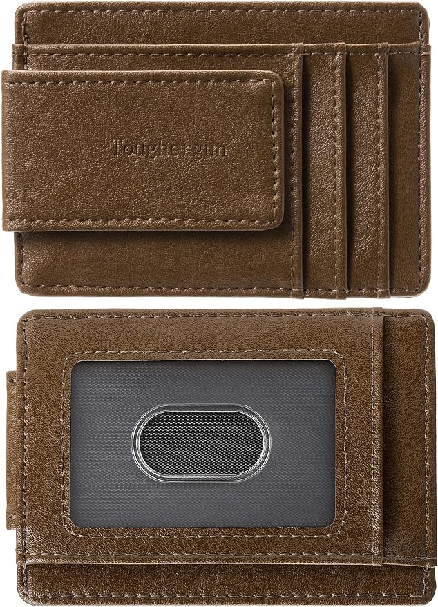 Toughergun Slim Wallet for Men RFID Blocking Money Clip, Minimalist Front Pocket Credit Card Holder, Magnetic Thin Mens Wallets with ID Window by Toughergun