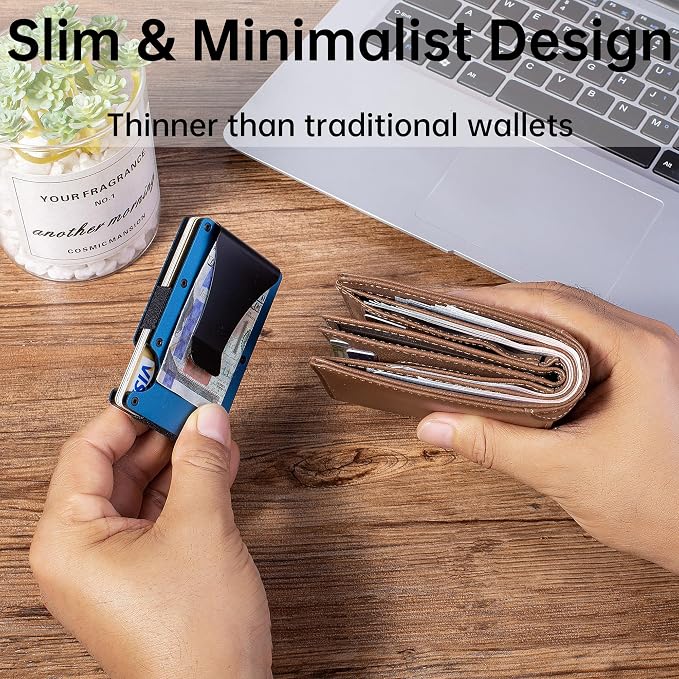 Minimalist Wallet for Men, Slim Metal RFID Blocking Wallet Credit Card Holder Money Clip & Cash Strap, Scratch-Resistant Holds 15 Cards,Ideal Gift for Men | Matt Blue - Image 4