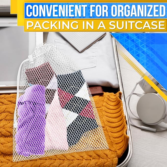 5 Pcs Small Mesh Bags with Tight Closure, 11.8 x 7.48", Nylon (White) | Mesh Laundry Bags Drawstring for Delicates; Multipurpose for Storing Balls, Clothes, Sports Gear, Beach Supplies & Travel Use - Image 9