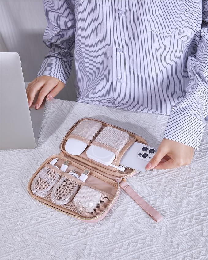 BAGSMART Cord Organizer Travel Cable Organizer Bag Tech Electronic Organizer Travel Case, Travel Essentials for Charger, Cable, Phone, Flash drive, Single Layer - Pink | Travel Essentials, Tech Organizer Pouch, Cord organizer bag for Cables, Compact Tr... - Image 7