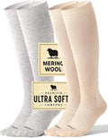 Silky-Soft Merino Wool Compression Socks 15-20 mmHg for Women & Men 2 Pairs | High-Stretch Adaptive Fit | Moisture-Wicking & Breathable | Seamless Toe| Cushioned Sole | Ideal for Flying, Travel & Running by Bbfrey