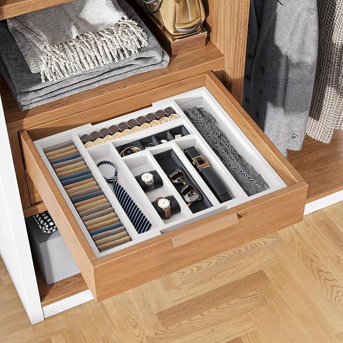 Pipishell Bamboo Expandable Drawer Organizer for Utensils Holder, Adjustable Cutlery Tray, Wood Drawer Dividers Organizer for Silverware, Flatware, Knives in Kitchen, Bedroom, Living Room (White) - Image 6