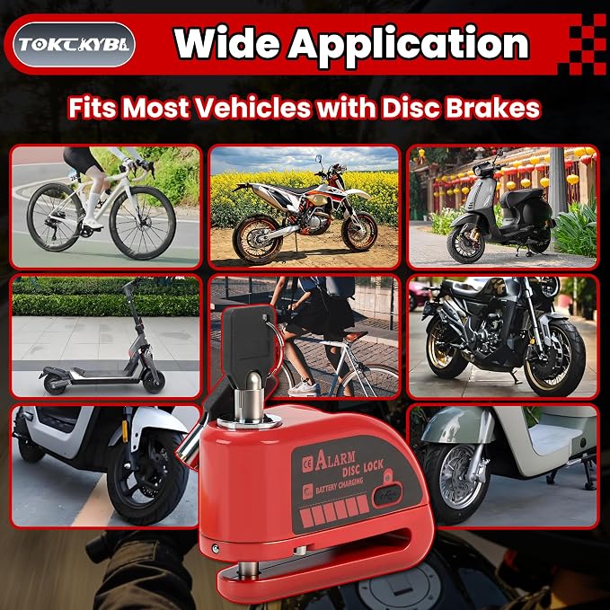 Rechargeable Motorcycle Disc Lock with 120dB Alarm | 5FT Reminder Cable with Anti-Theft Helmet Lock Cable, IP67 Waterproof, Universal Fit for Motorcycle Bike Scooter Ebike - Image 7