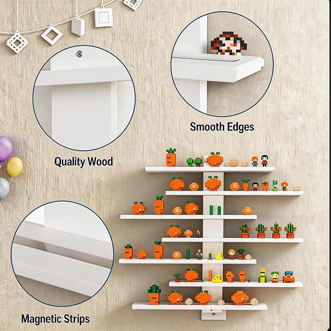No Drill Floating Shelf for Wall, 7-Tier Wall Mounted Organizer, Damage-Free Display Shelf for Collectibles, Figures, Bathroom Kitchen Storage, White - Image 7