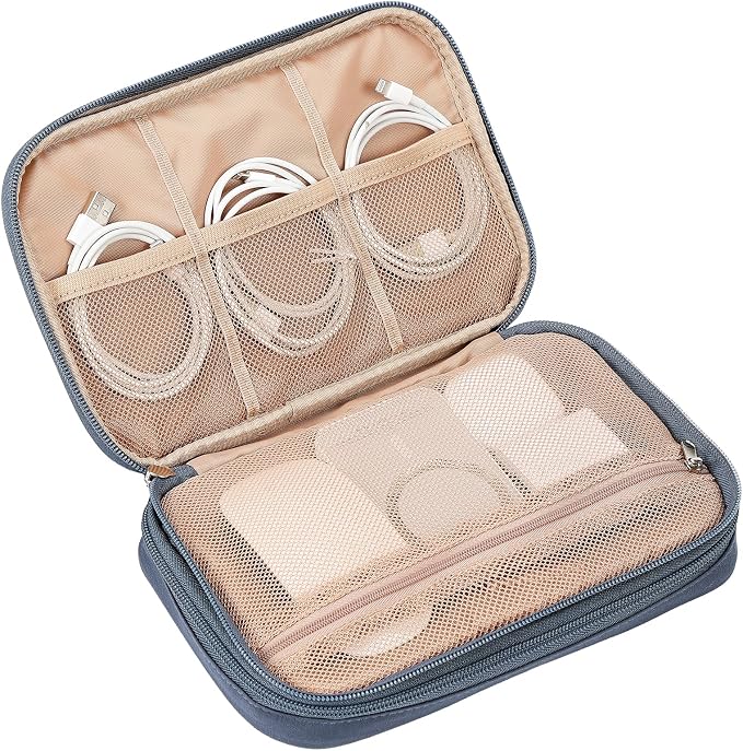 NISHEL Travel Cord Organizer Case, Double Layers Tech Electronic Bag, Essentials for Charger, Cable, Phone, Flash drive, Large, Aegean-Blue | Double-layer bag keeps chargers, cables, flash drive, and small tech essentials organized for trip, Large, Aeg... - Image 5