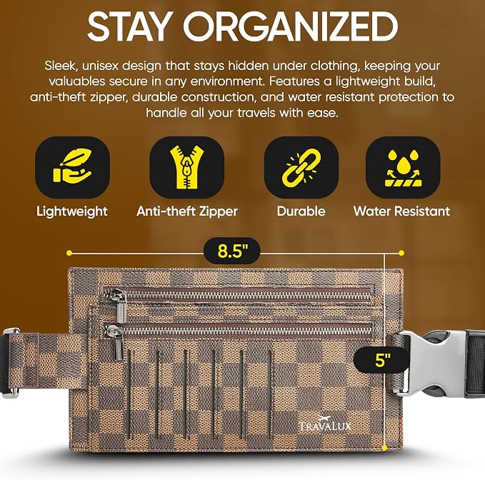 Luxury Travel Wallet – Hidden Money Belt, RFID-Blocking, Anti-Theft Passport Holder for Men & Women (Brown) - Image 5