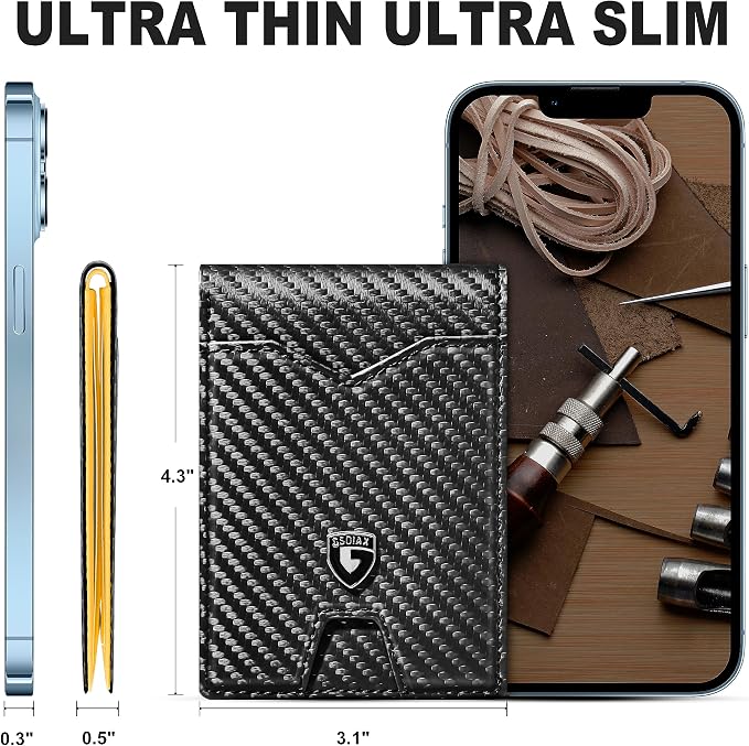 GSOIAX Slim Wallet for Men Rfid Blocking Leather Bifold Front Pocket Carbon Fiber Men's Money Clips Credit Card Holder With Gift Box - Image 5
