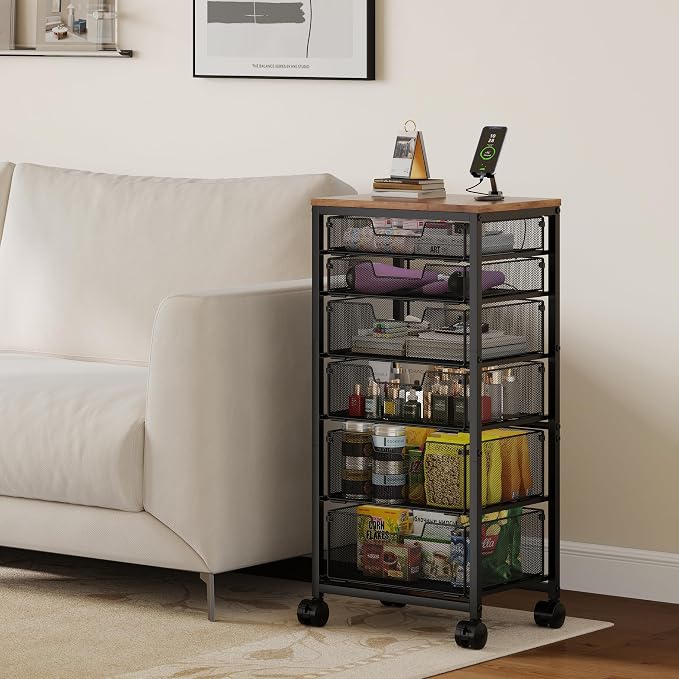Rolling Storage Cart with 6 Drawers, Craft Cart with Lockable Wheels | Storage Drawer Organizer, Utility Cart for Classroom, Closet, Pantry, Bathroom, Kitchen, Art, Dorm, Office - Image 5