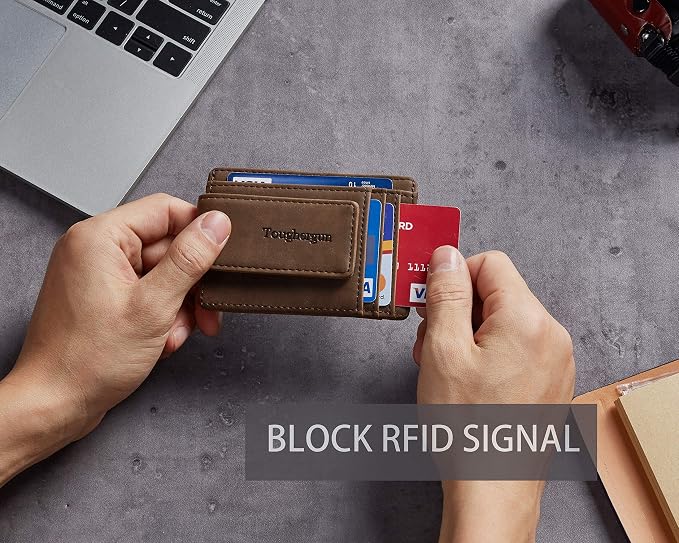 Toughergun Slim Wallet for Men RFID Blocking Money Clip, Minimalist Front Pocket Credit Card Holder, Magnetic Thin Mens Wallets with ID Window - Image 7