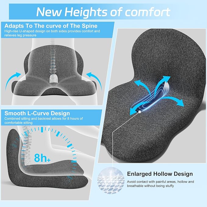 Truck Driver Seat Cushion, Memory Foam L-Shaped Ergonomic Cushion for Office Chairs, Comfort & Support for Long Sitting - Image 8