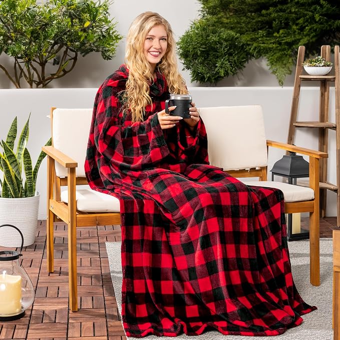 PAVILIA Blanket with Sleeves for Adult Women Men, Soft Warm Wearable Blanket Fleece Wrap Throw, Robe Blanket Gift - Image 8