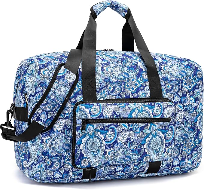 F.FETIVIN Weekender Bag Carry On Travel Duffle Bag Medium Overnight Bag for Women (Blue Paisley) by FFETIVIN