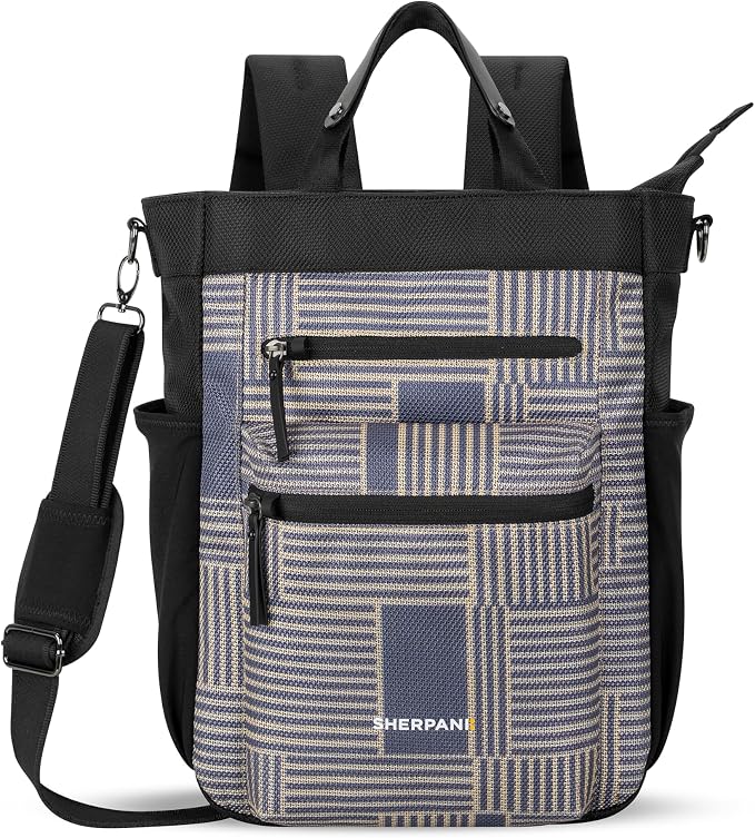 Sherpani Soleil, Anti Theft Convertible Backpack Tote (Blue Print Passport) | 18L Travel Shoulder Bag, Everyday Crossbody Purse, RFID Protection, Business Daypack, Travel Gift for Women, Fits 13" Laptop by SHERPANI