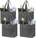 VENO 4 Pack Large Grocery Bag Reusable Shopping Bags with Hard Bottom | Utility Tote with Reinforced Handles, Heavy Duty, Foldable, Stand Upright, for Groceries Shopping Cart (Windowpane, 4 Pack) by Veno