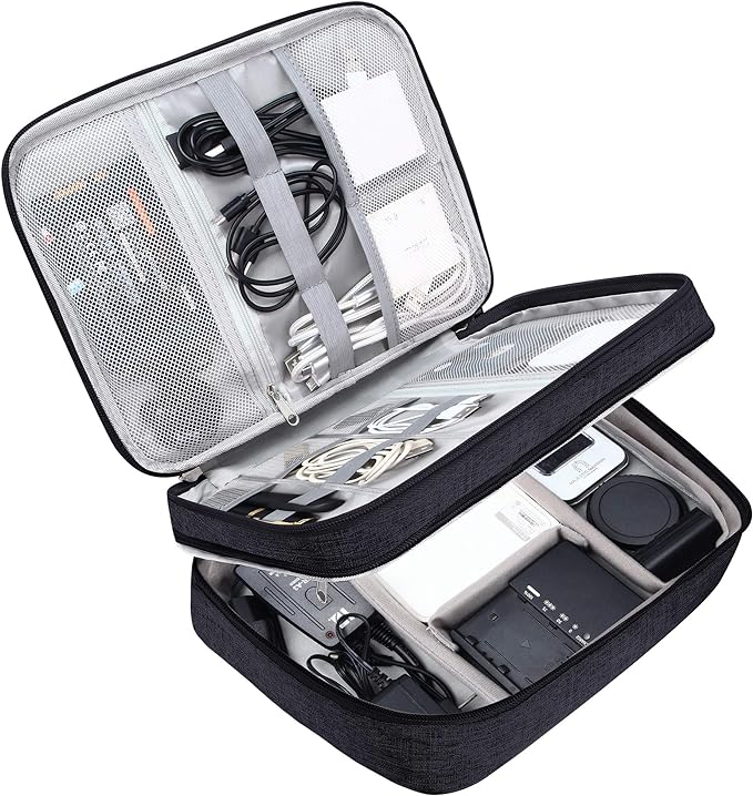 SELLYFELLY Electronic Bag Travel Cable Accessories Bag Waterproof Double Layer Electronics Organizer Portable Storage Case for Cable, Cord, Charger, Phone, Adapter, Power Bank, Kindle, Hard Drives by SELLYFELLY