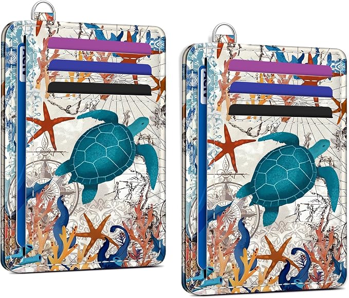 SEAVILIA Small Credit Card Holder for Women, Slim RFID Blocking Wallet | Cute Mini ID Card Case, Thin Minimalist Pocket Wallet, Gift for Girls, Sea Turtle (2 Pack) by seavilia